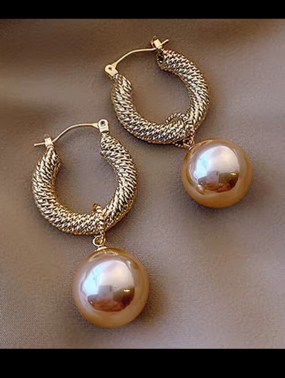 Pearl Hoop Earrings Women's Gold Jewelry New G35